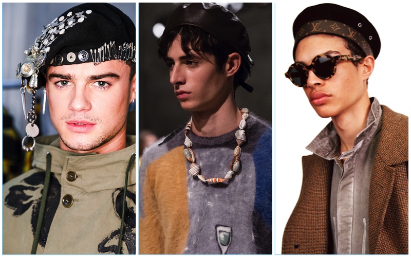 Berets trend for fall-winter 2017 with brands such as Moschino, Prada, and Louis Vuitton.