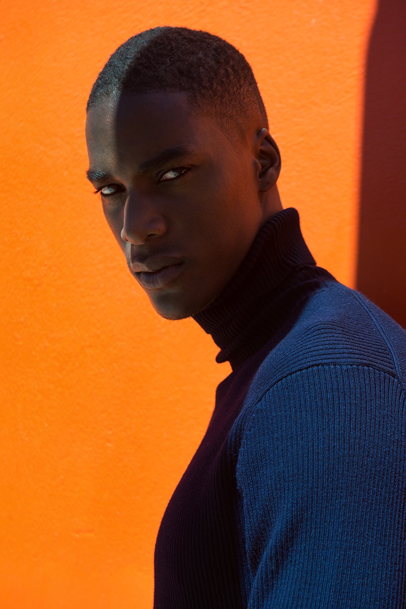 Gauderic wears ribbed turtleneck sweater AllSaints.