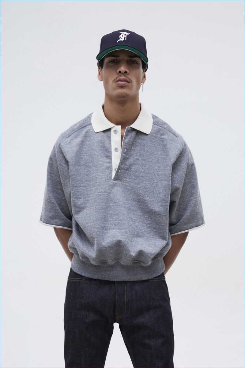 Offering a cool hybrid for fall-winter 2017, Fear of God turns out a spin on the polo and short-sleeve sweatshirt.