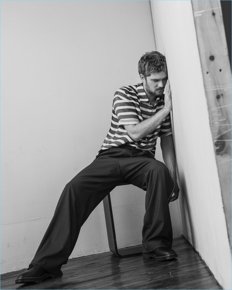 Actor Finn Jones sports a striped Exinfinitas shirt with Woodhouse pants, and shoes by Dr Martens x Engineered Garments. » Finn Jones Stars in The Laterals Shoot, Talks 'Iron Fist' Actor Finn Jones sports a striped Exinfinitas shirt with Woodhouse pants, and shoes by Dr Martens x Engineered Garments.