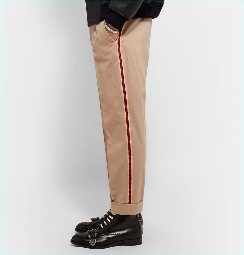 Gucci Tapered Cropped Trimmed Chinos