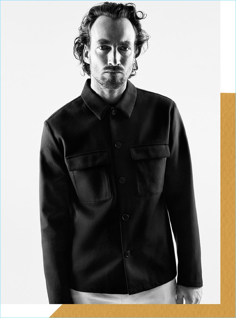 Appear in H&M Edition's new collection, Robert Fry sports a twill shirt jacket.