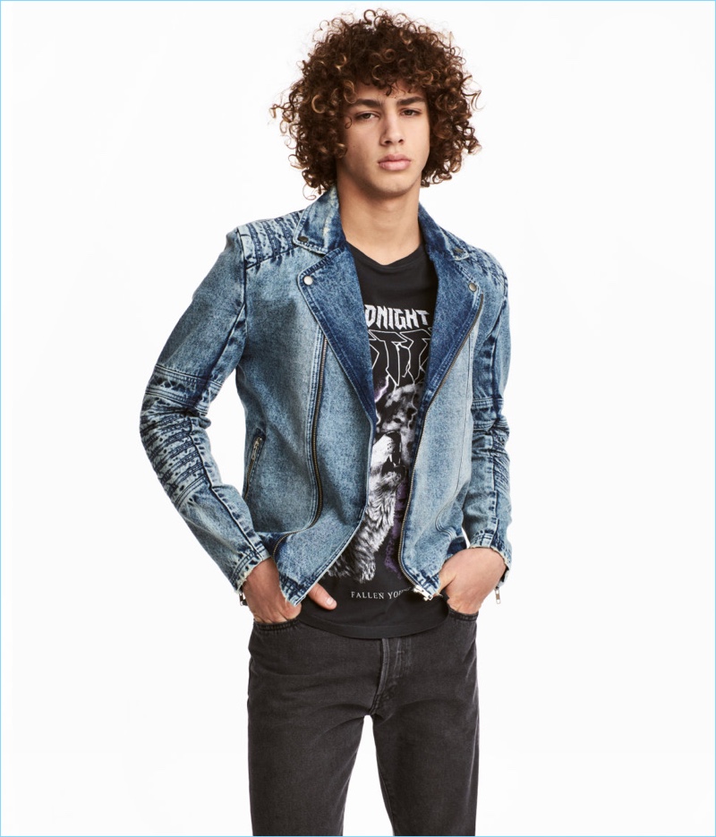 H&M Men Denim Biker Jacket