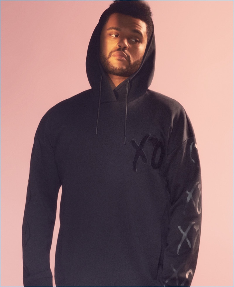 H&M's scuba fabric is back as The Weeknd sports a hooded sweatshirt.