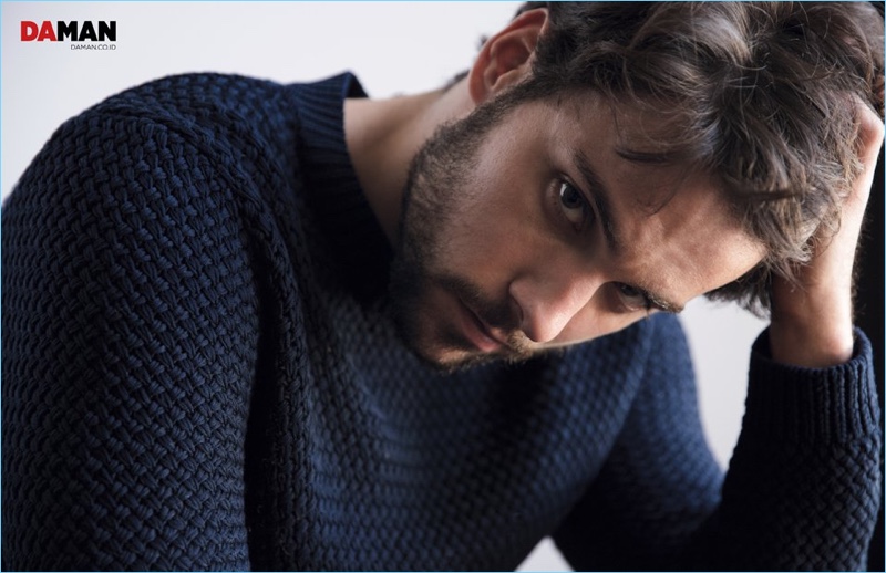 Ready for his close-up, Jack Falahee dons a Hugo Boss sweater.