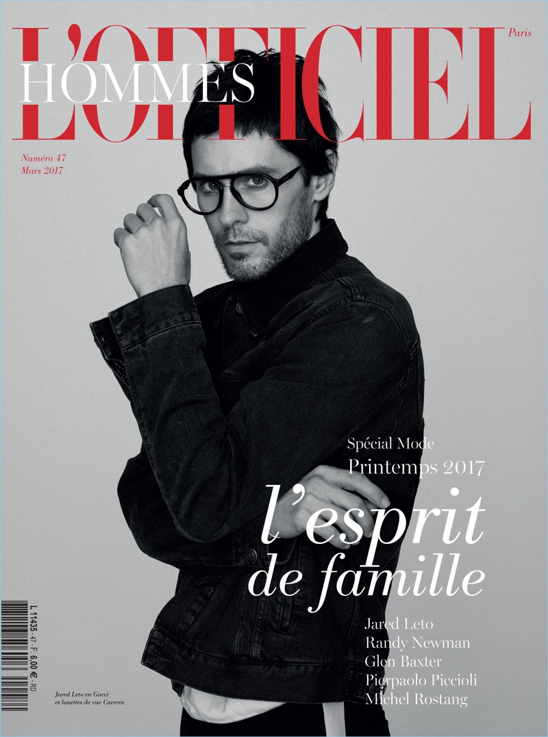 Actor Jared Leto sports a Gucci look with Carrera sunglasses for the cover of L'Officiel Hommes Paris.