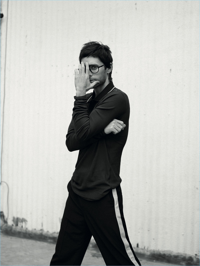 Thomas Whiteside photographs Jared Leto in a Lanvin polo with Gucci pants and Carrera glasses.