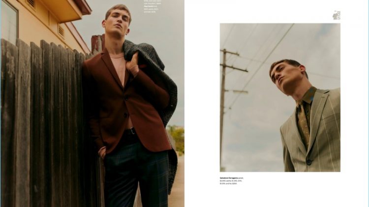 Starring in an editorial for Men's Style Australia, Jason Anthony dons the latest from brands such as PS Paul Smith and Salvatore Ferragamo.