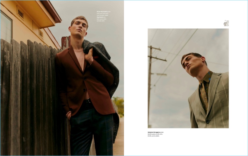 Starring in an editorial for Men's Style Australia, Jason Anthony dons the latest from brands such as PS Paul Smith and Salvatore Ferragamo.