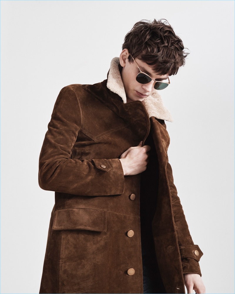 Suede and shearling come together for a hero coat from Jeffrey Rüdes' fall-winter 2017 collection.