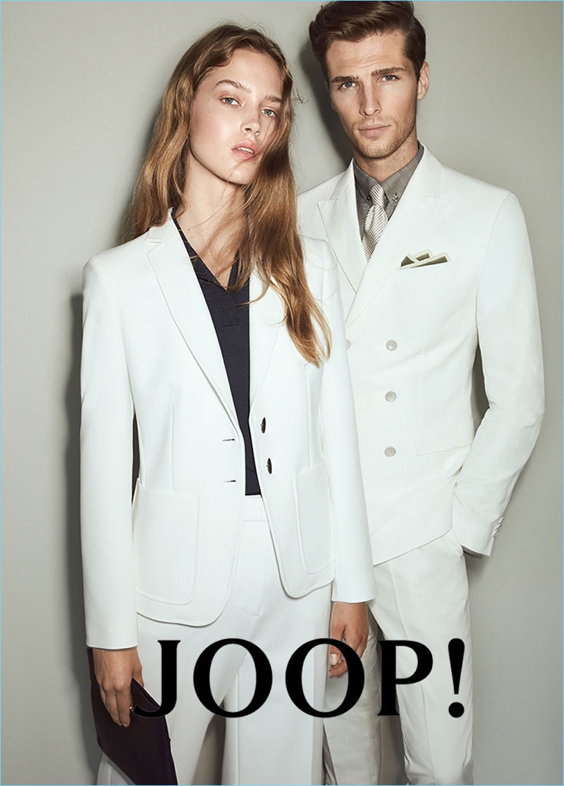 Julia Jamin and Edward Wilding don white suits for Joop!'s spring-summer 2017 campaign.