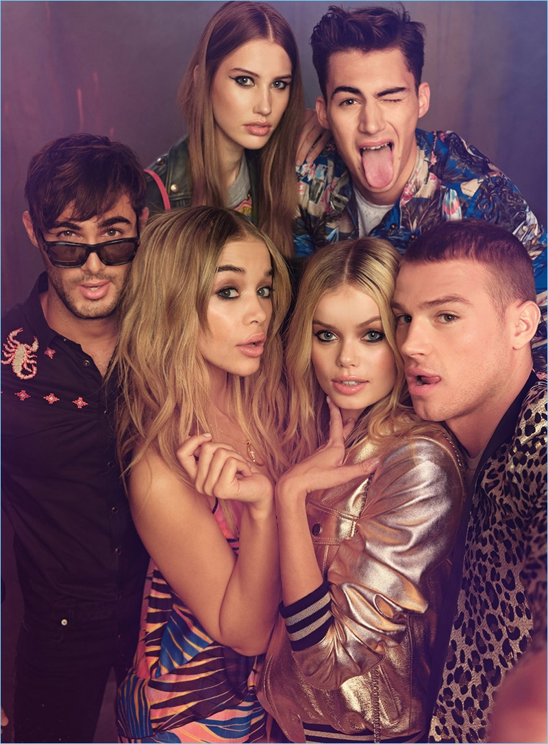 Posing for pictures together, Lucas Alves, Jasmine Sanders, Frida Aasen, Matthew Noszka, Julia, and Alessio Pozzi front Just Cavalli's spring-summer 2017 campaign.