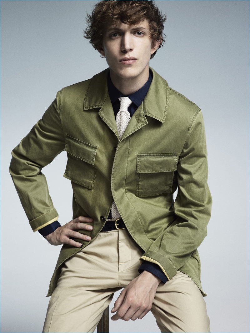 Fashion brand Lardini enjoys another military style moment with an army green jacket.
