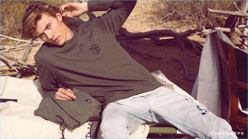 Model Lucky Blue Smith goes casual for Penshoppe's spring 2017 campaign.