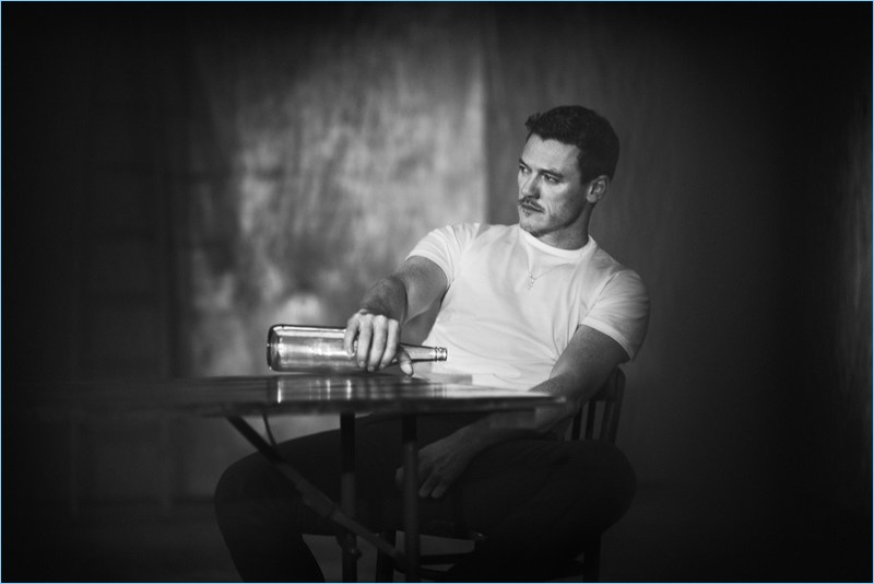 Boo George photographs Luke Evans in a Sunspel tee for GQ Style Germany.