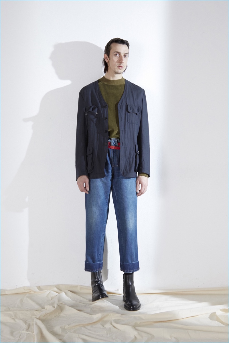 High waisted denim is front and center for Maison Margiela's fall-winter 2017 men's collection.