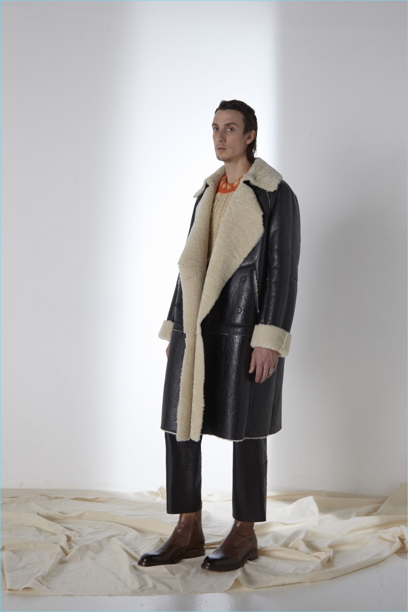 A hero piece for fall-winter 2017, Maison Margiela delivers an oversized shearling and leather coat.