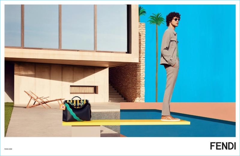 Mel Bles photographs Miles McMillan in brown leather lace-up shoes $750 for Fendi's spring-summer 2017 campaign.