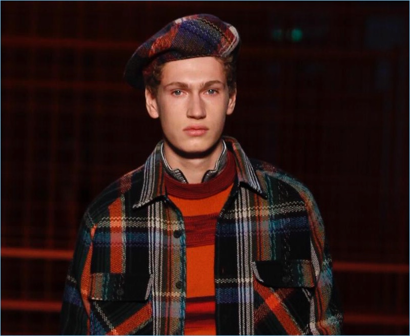 Missoni embraces an outdoors quality with its printed berets for fall-winter 2017.