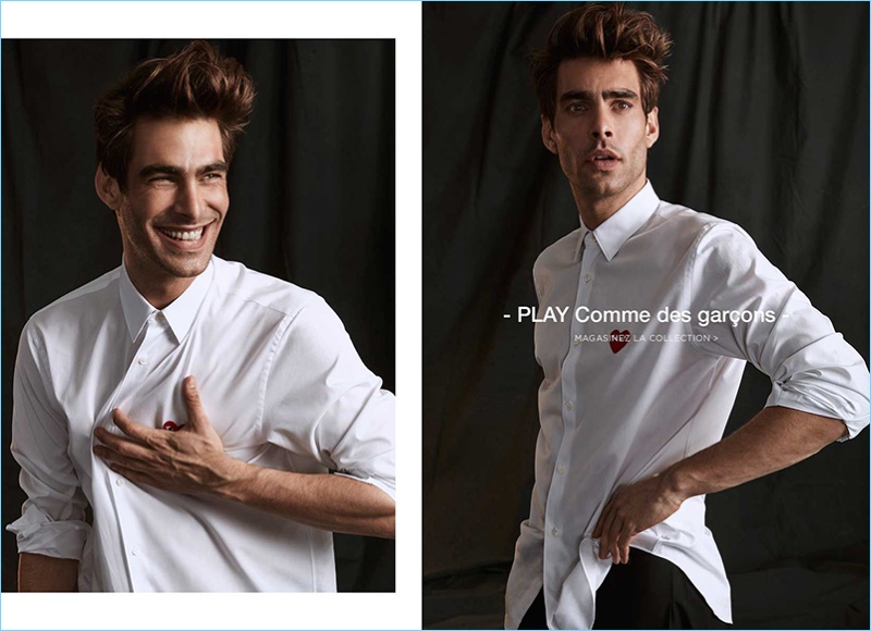 All Smiles, Jon Kortajarena wears PLAY Comme des Garçons.