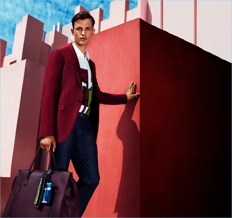 Eddie Klint dons colorful tailoring for Pal Zileri's spring-summer 2017 catalogue.