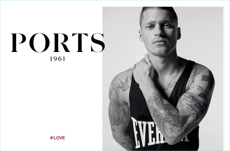 Going sporty, Matthew Noszka wears an Everlast tank for Ports 1961's spring-summer 2017 campaign.