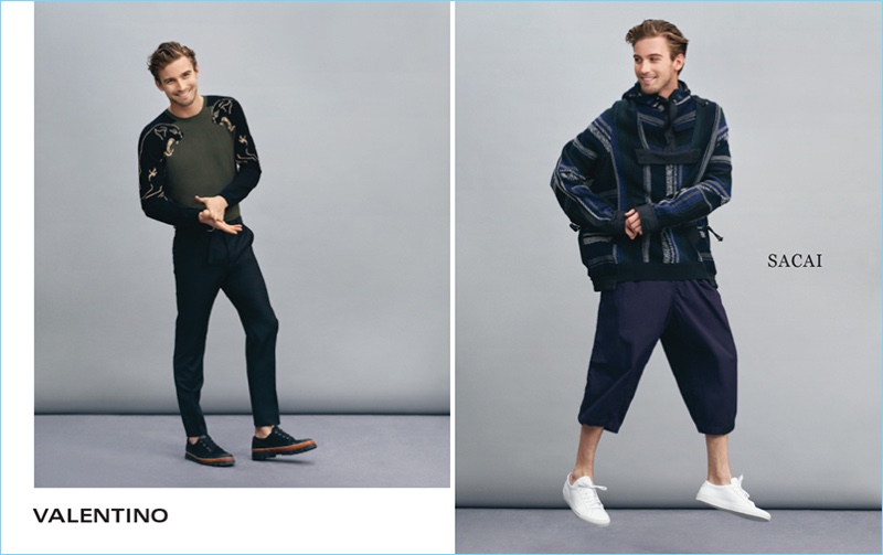 American model RJ King wears Valentino and Sacai for Holt Renfrew.