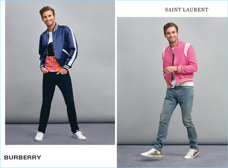 RJ King sports spring looks from Burberry and Saint Laurent for Holt Renfrew.