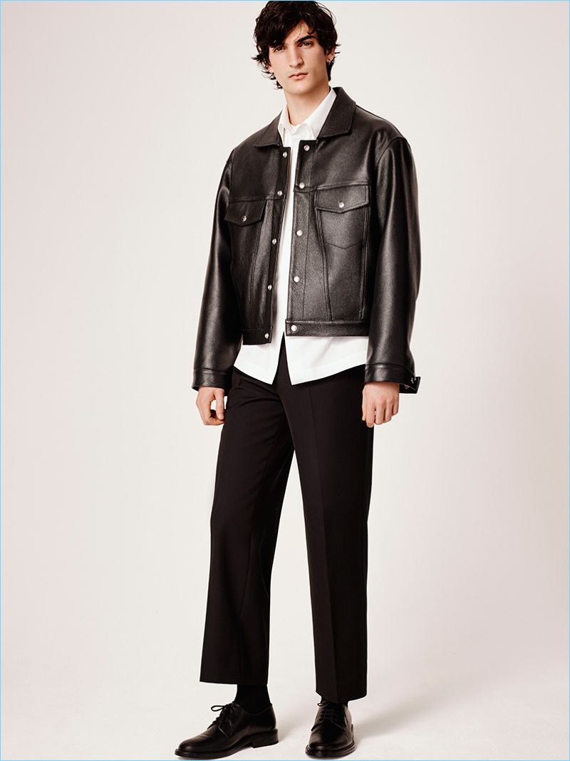 A cropped leather jacket and trousers contribute to Sandro's must-have pieces for fall-winter 2017.