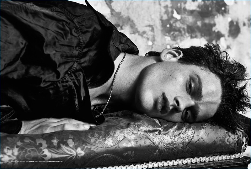 Canadian model Simon Nessman dons a Lanvin shirt for H magazine.