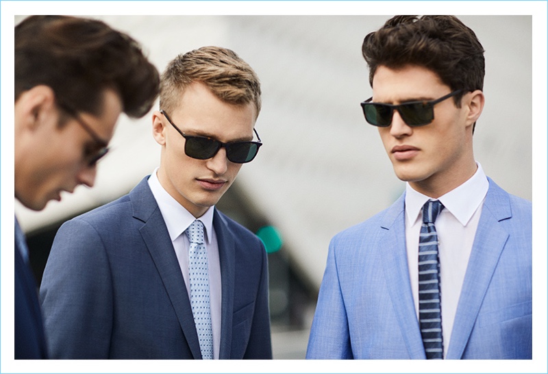 Sporting shades, Adrien Sahores, Victor Nylander, and Benjamin Reynier appear in Strellson's spring-summer 2017 campaign.