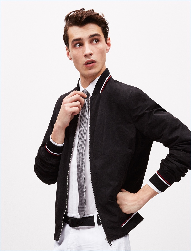 Strellson taps Adrien Sahores for a chic spring outing, which includes a sharp bomber jacket.