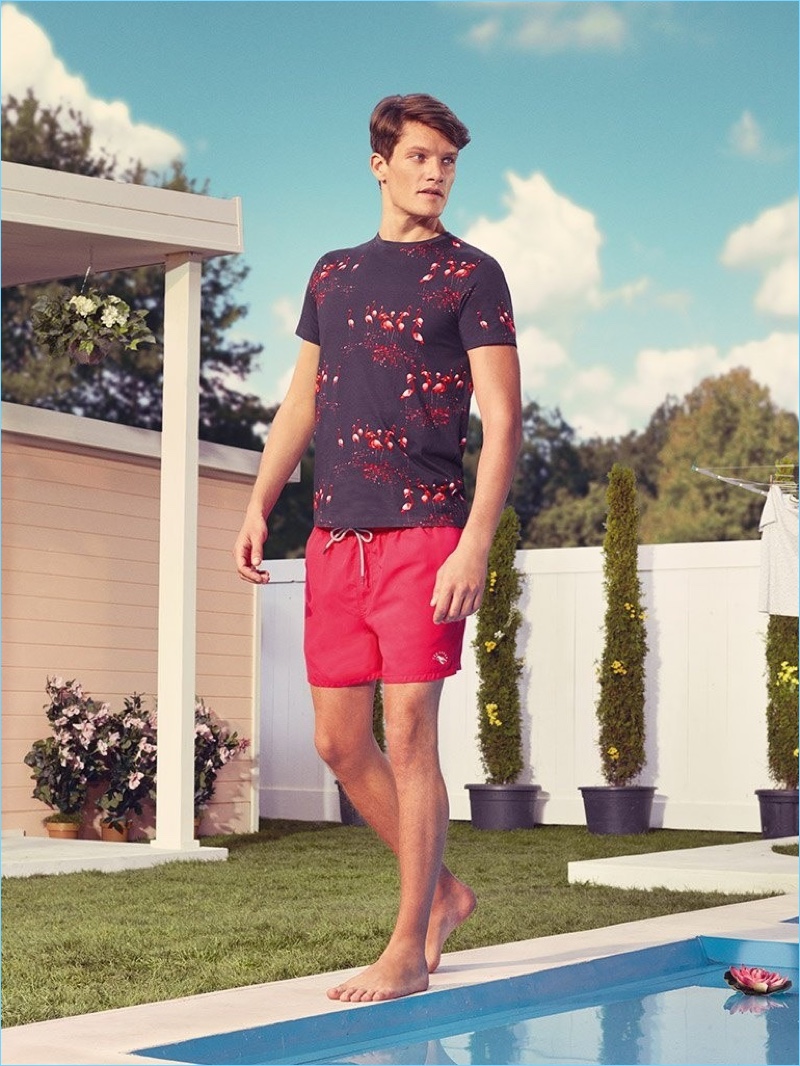 Ted Baker Pink Swim Shorts Flamingo Print T-Shirt