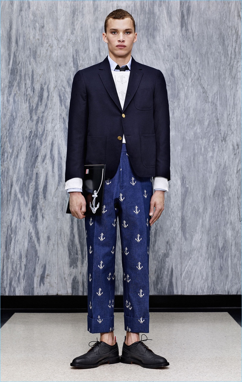 Anchors solidify a nautical motif from Thom Browne's spring-summer 2017 collection.