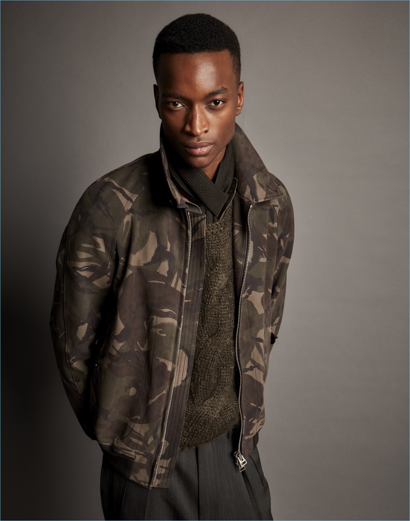Tackling camouflage, Tom Ford offers a sophisticated rift on the classic print.