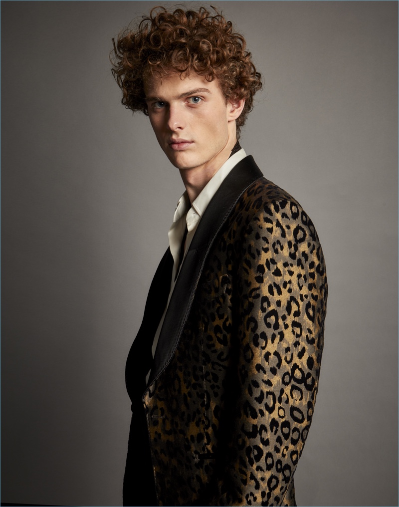 Tom Ford takes a walk on the wild side with a leopard print dinner jacket.