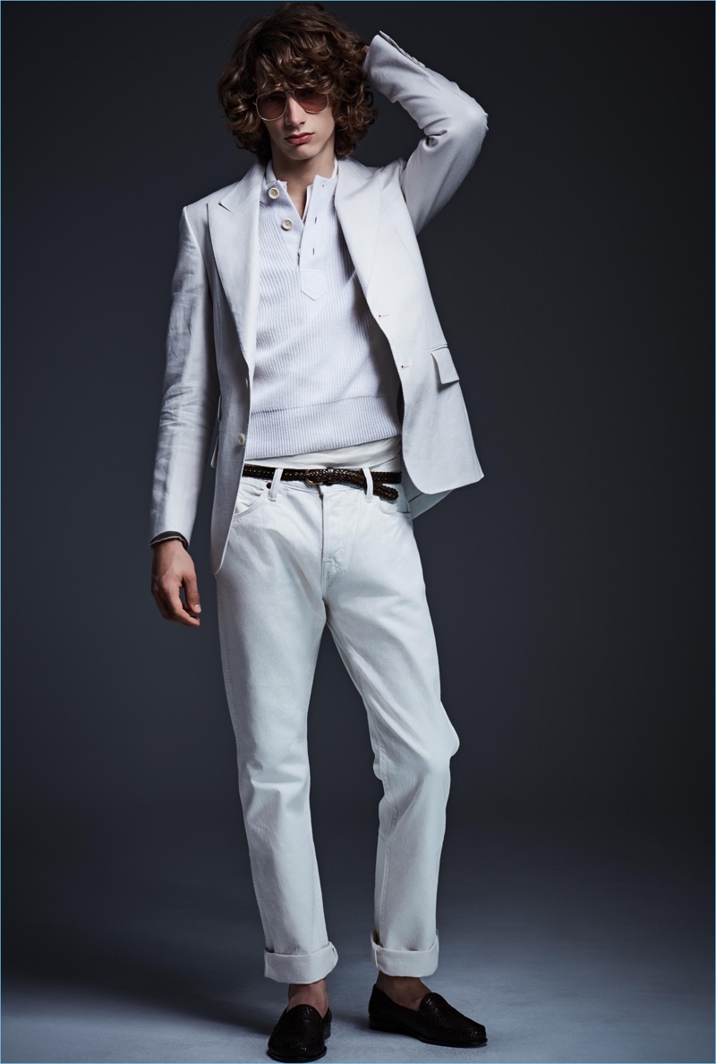 Monochromatic style reigns with a light summer look from Tom Ford.