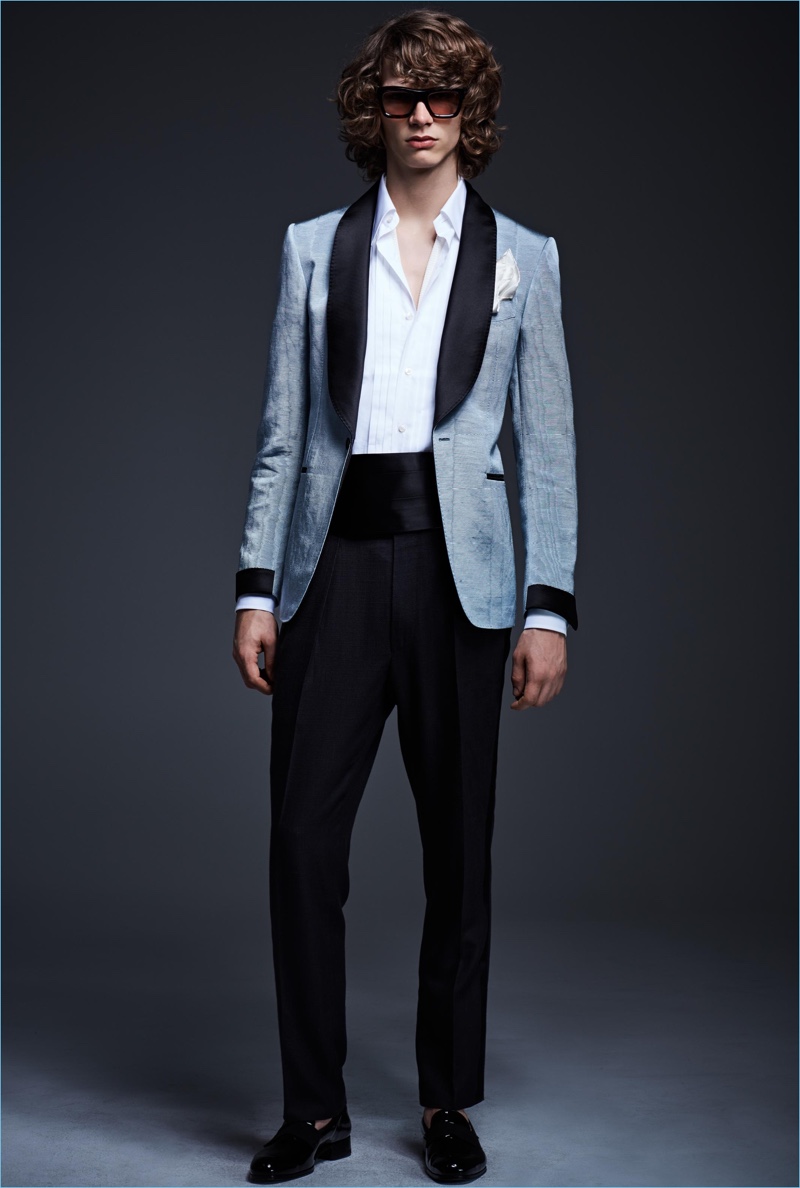 Formal attire is front and center with a dashing evening look from Tom Ford.