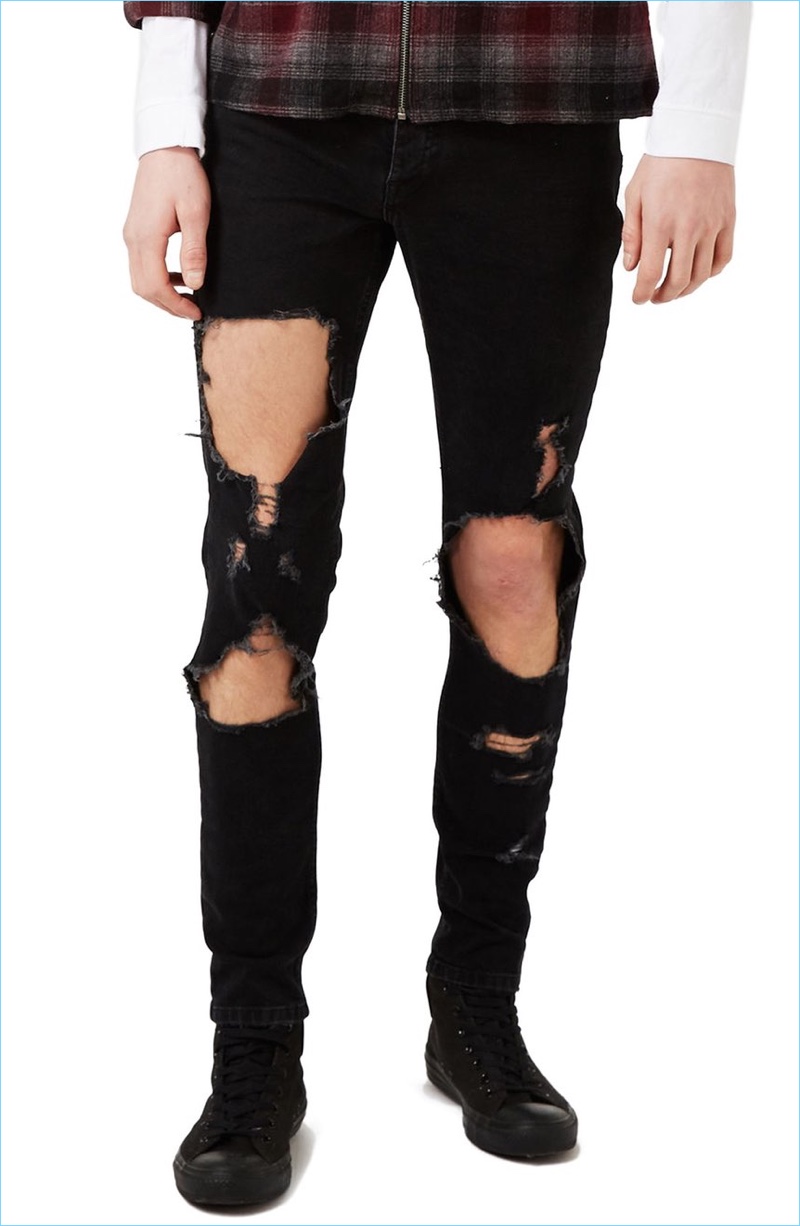 Topman Extreme Ripped Stretch Skinny Fit Jeans