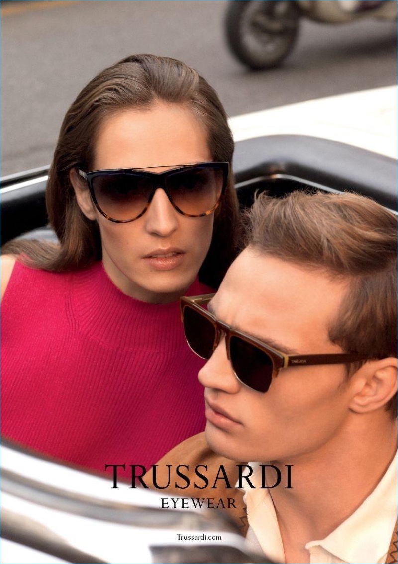 Othilia Simon and Julian Schneyder come together for Trussardi's spring-summer 2017 eyewear campaign.