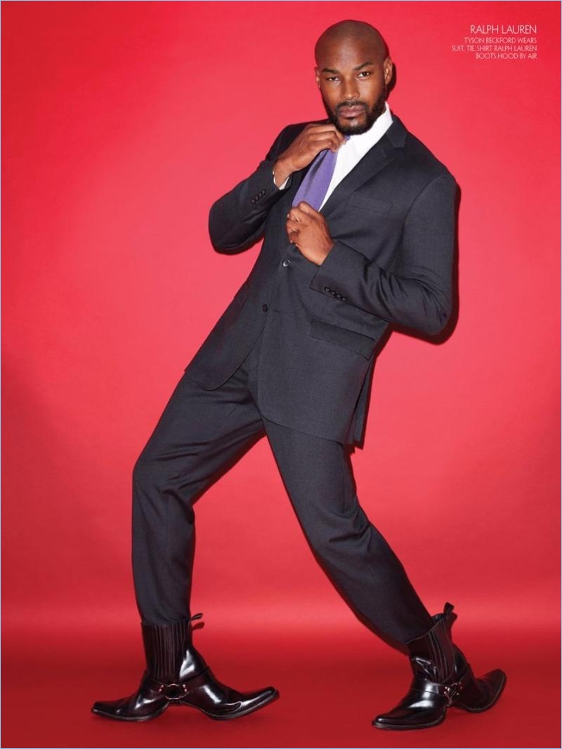 Tyson Beckford is a sharp vision in a Ralph Lauren suit for CR Fashion Book.