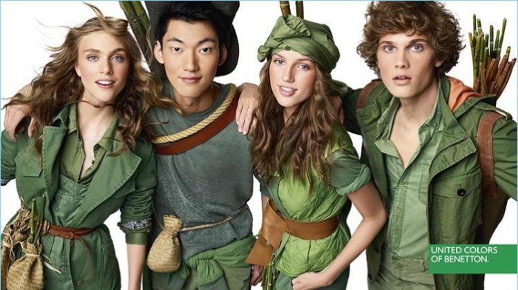 Hedvig Palm, Yong Soo Jeong, Sabina Lobova, and Simon Julius Jørgensen sport green for United Colors of Benetton's spring 2017 campaign.