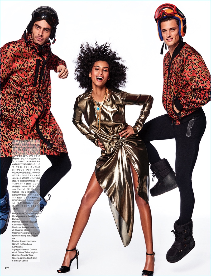 Jon Kortajarena and Garrett Neff wear leopard print outerwear by Dsquared2 for Vogue Japan.
