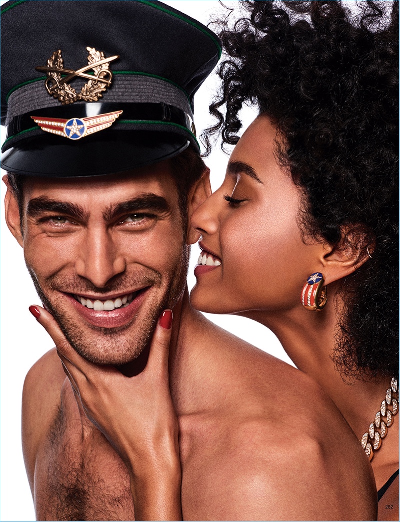 All smiles, Jon Kortajarena charms in a Vogue Japan picture with Imaan Hammam.