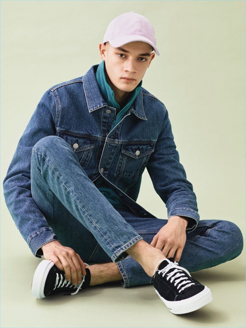 Maxime Frenel sports a denim jacket and slim-fit jeans for Weekday's spring-summer 2017 campaign.