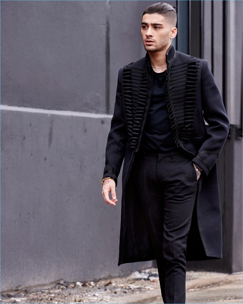 Taking a stroll, Zayn Malik wears a POLO Ralph Lauren t-shirt. Malik also sports an Alexander McQueen military coat with Givenchy trousers. » Zayn Malik Covers The Sunday Times Style, Talks Second Album Taking a stroll, Zayn Malik wears a POLO Ralph Lauren t-shirt. Malik also sports an Alexander McQueen military coat with Givenchy trousers.