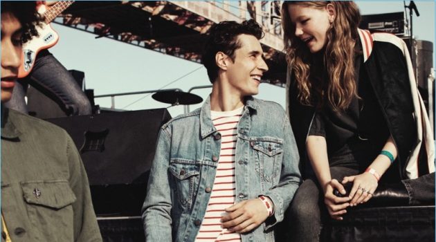 Adrien Sahores & RJ Rogenski Embrace Festival Denim Style for Levi's Campaign Adrien Sahores stars in Levi's spring-summer 2017 campaign. The French model wears the brand's 501 skinny jeans.