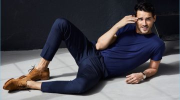Arthur Kulkov Launches Brand Between Rivers, Stars in Debut Images Greg Vaughan photographs Arthur Kulkov in Between Rivers' asymmetrical cap toe oxford shoes in caramel suede.