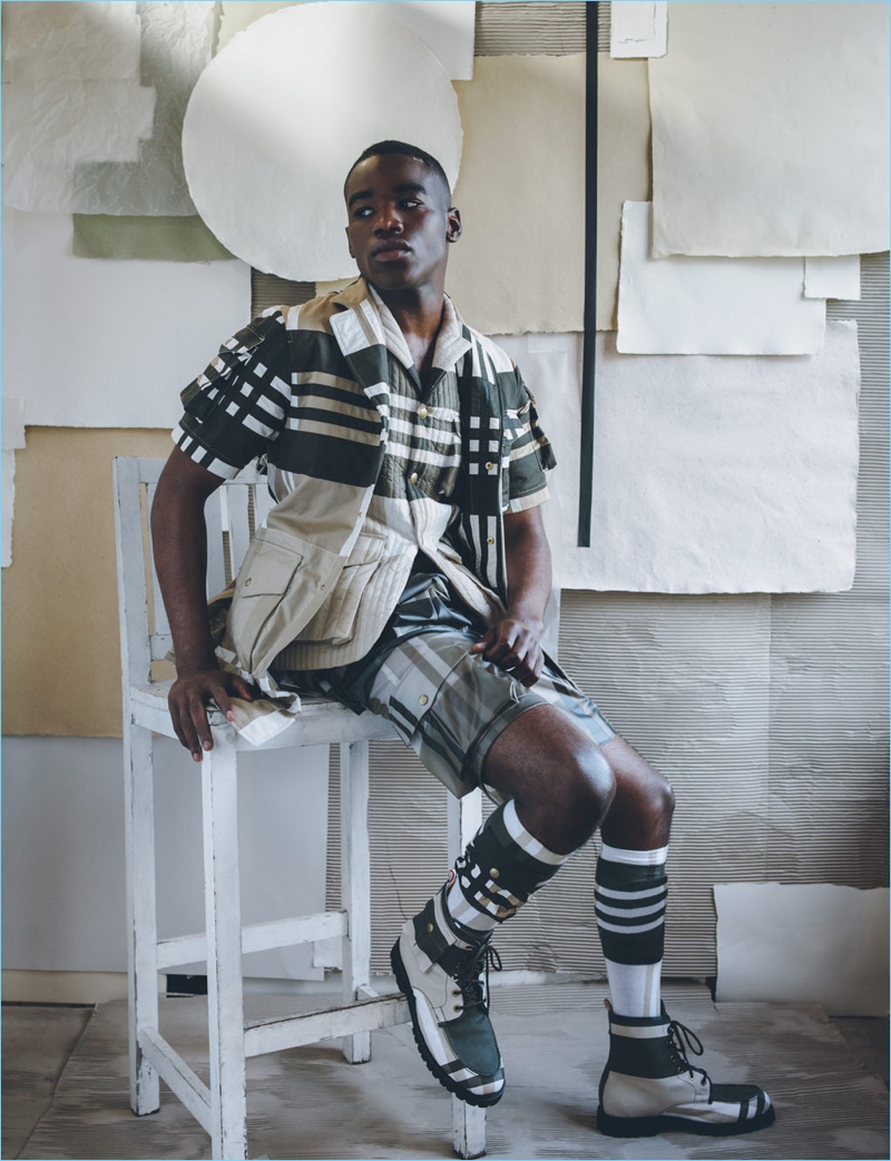 Making a check statement, Ike Nwachukwu dons Moncler Gamme Bleu.