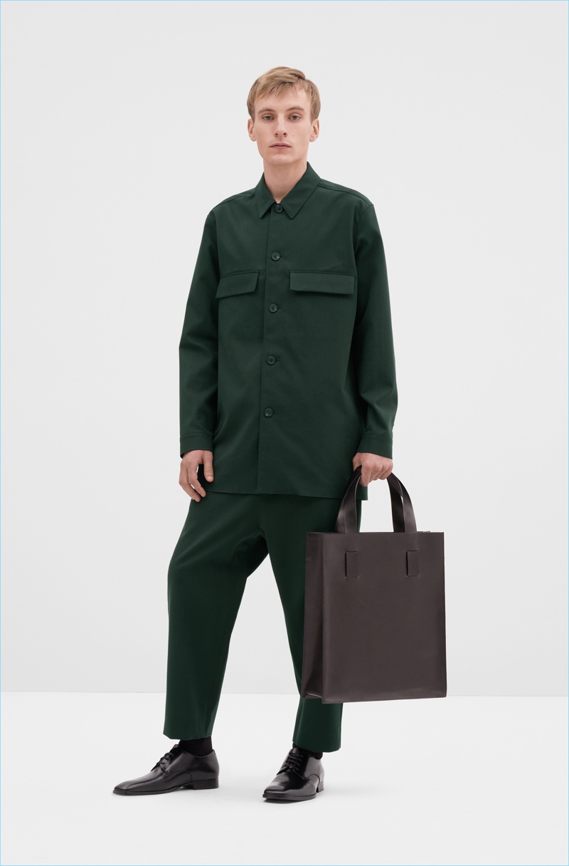 Midnight green is a rich color choice for oversized pieces from COS' fall-winter 2017 men's collection.
